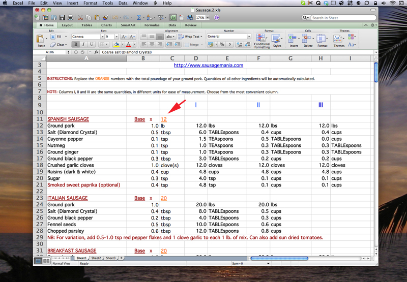 The SausageMania Excel Spreadsheet